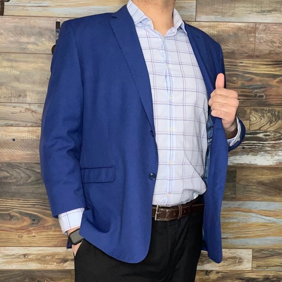 Eleganza Platinum by Giorgio Sanetti Modern Fit Blue Blazer Sport Jacket 48R - Picture 9 of 10